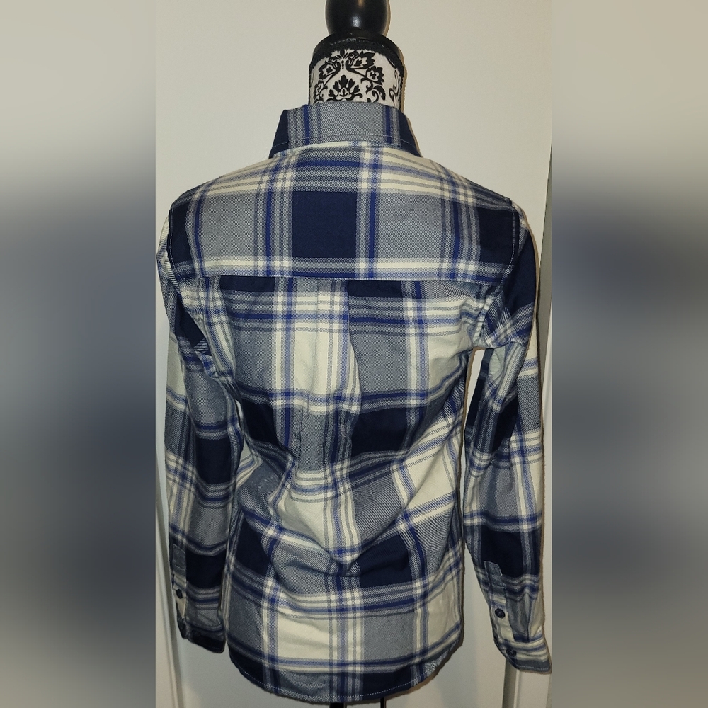 Dixxon Flannel Co Womens Brownells Six Gun Button-Up Shirt Blue/Cream Plaid Med - Picture 5 of 10